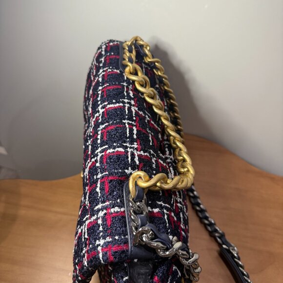 Chanel 19 Large Bag Tweed Navy Red White Multicolor - Picture 11 of 16